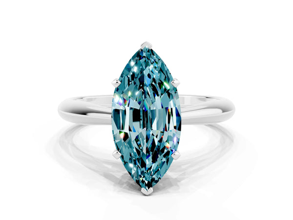 Platinum Marquise Cut Blue Topaz Solitaire Engagement Ring with Cathedral Setting and Four-Prong Mount