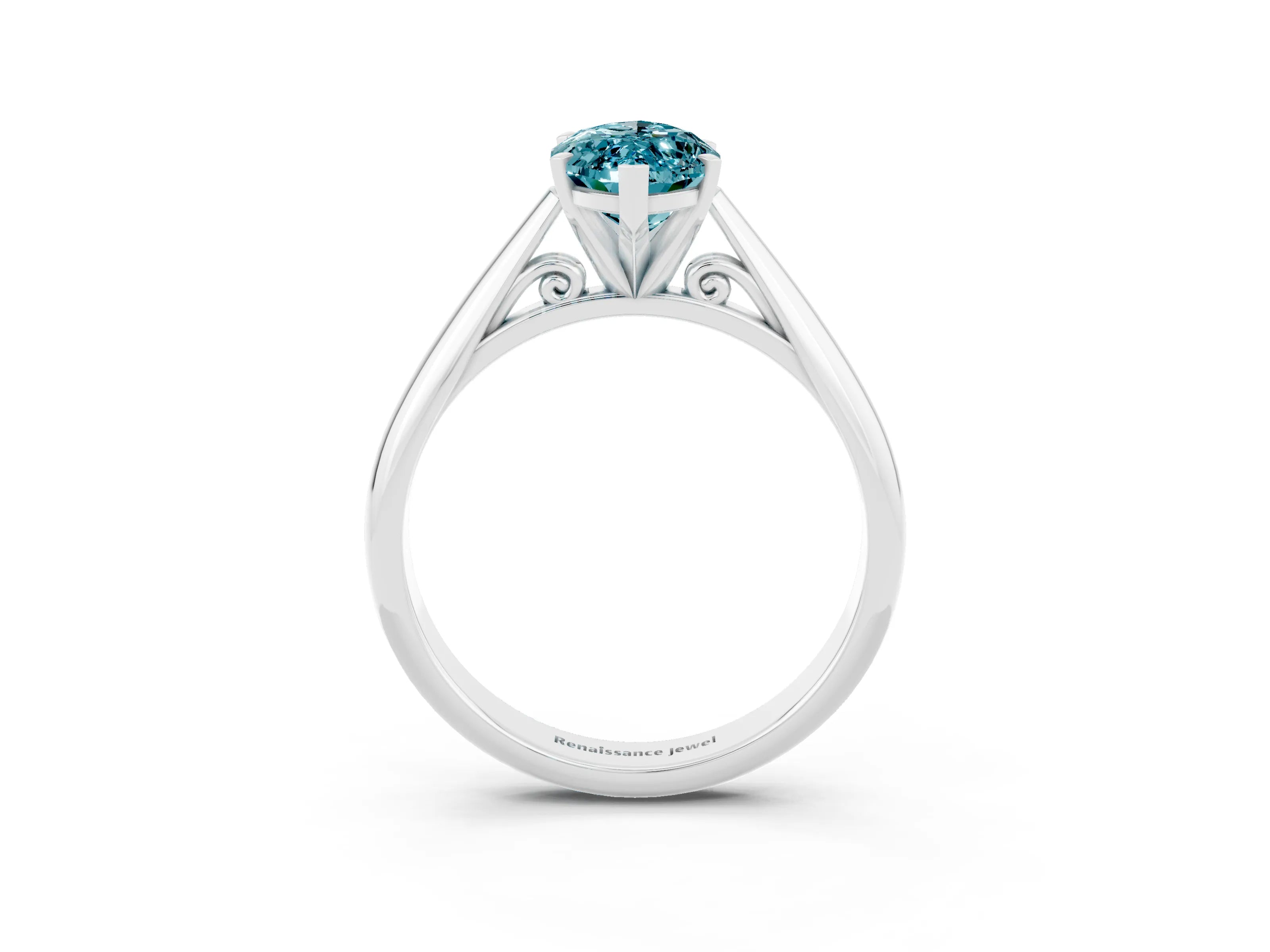 White gold Marquise Cut Blue Topaz Solitaire Engagement Ring with Cathedral Setting and Four-Prong Mount_15