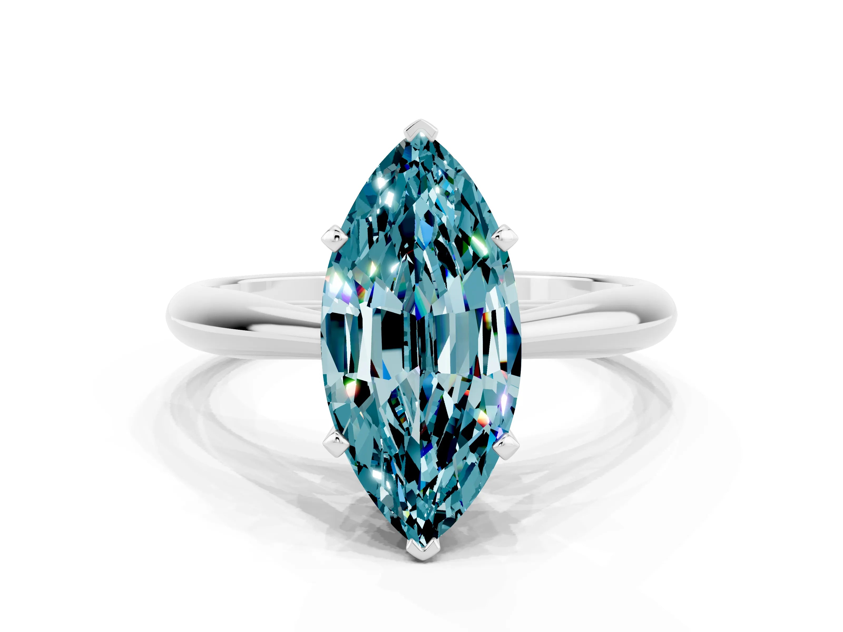 White gold Marquise Cut Blue Topaz Solitaire Engagement Ring with Cathedral Setting and Four-Prong Mount_24