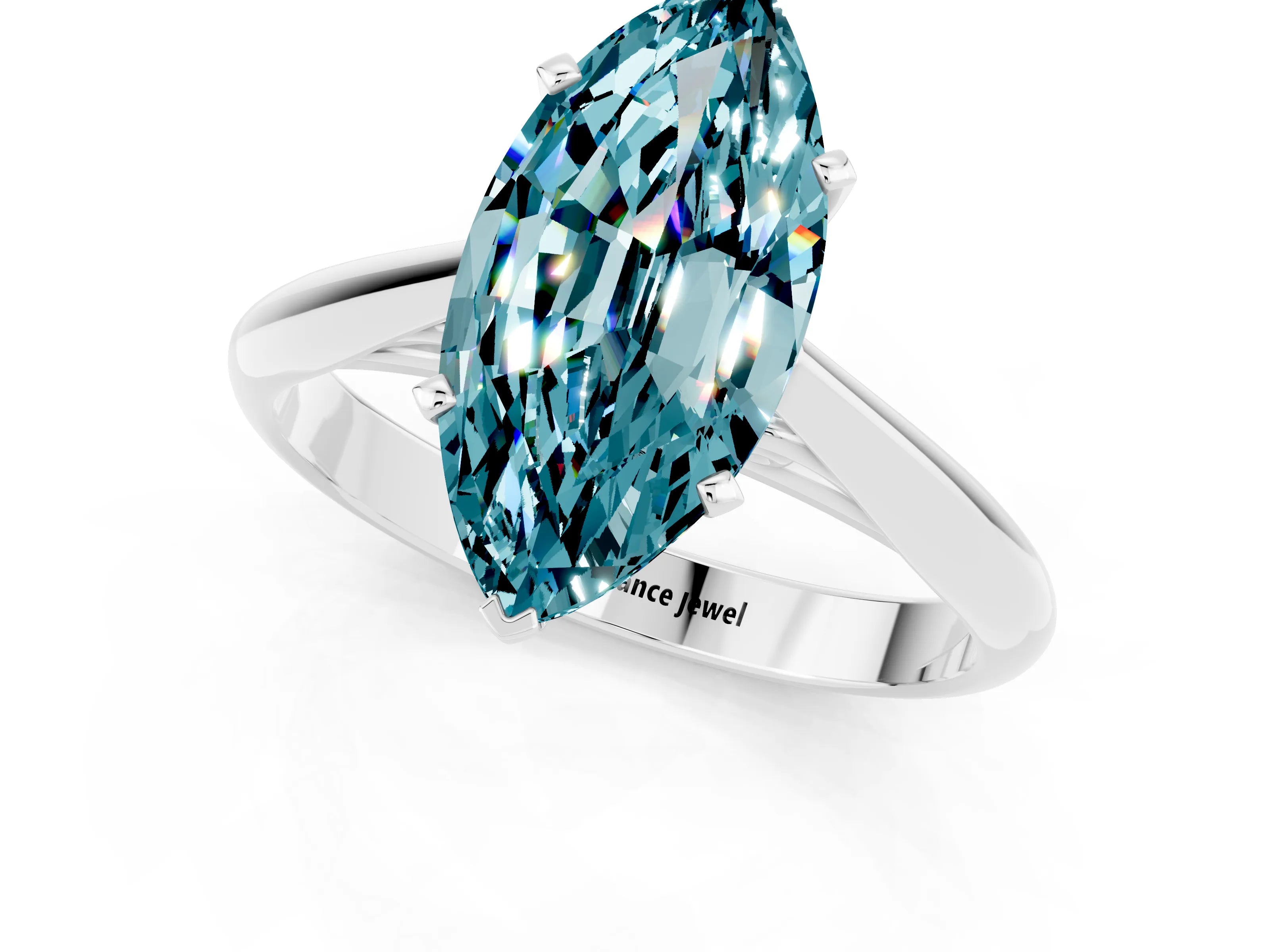 White gold Marquise Cut Blue Topaz Solitaire Engagement Ring with Cathedral Setting and Four-Prong Mount_25