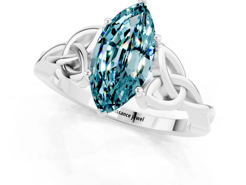 White gold Marquise Cut Blue Topaz Solitaire Engagement Ring with Celtic Knot Band and Four-Prong Setting_1