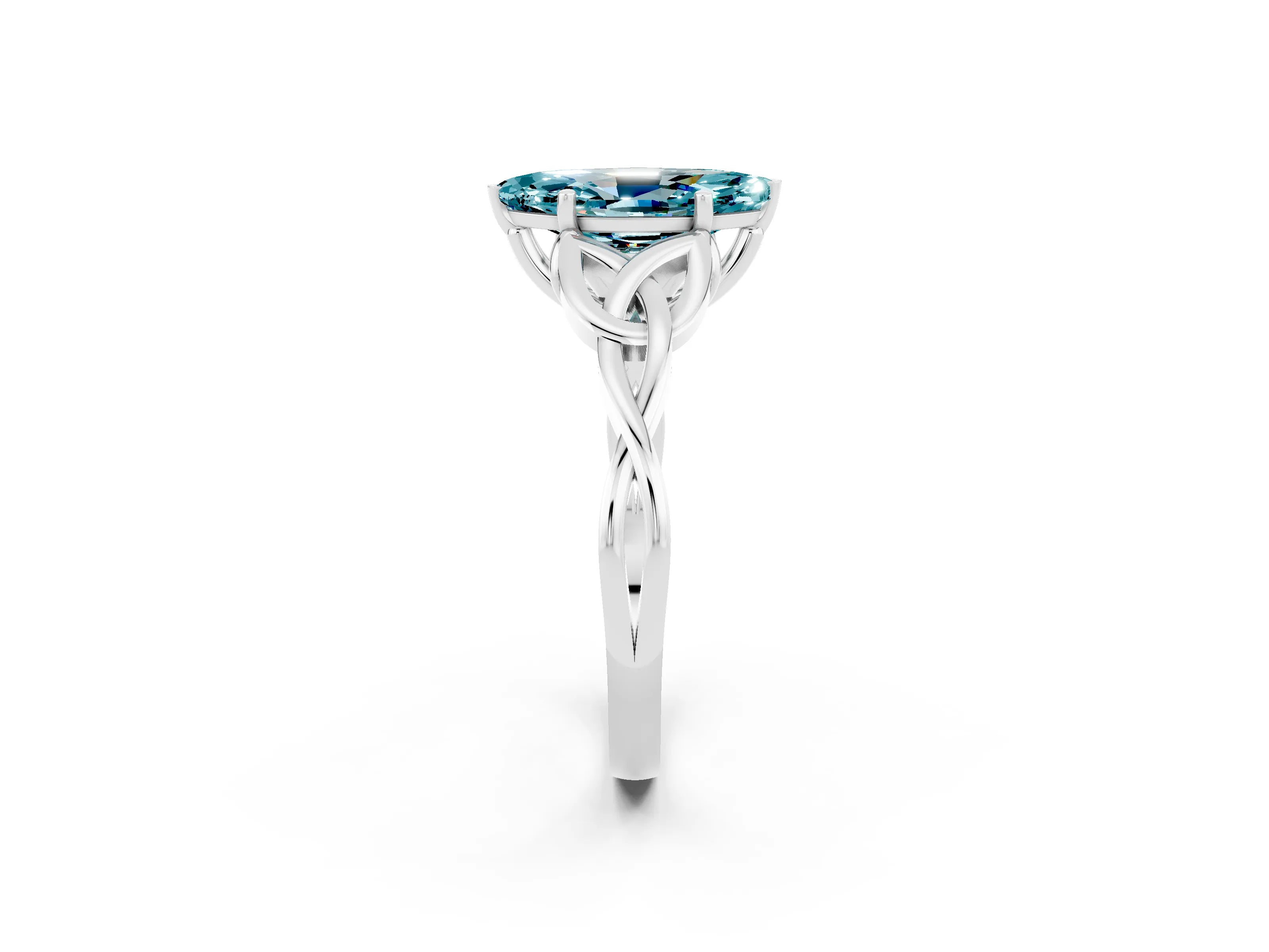 White gold Marquise Cut Blue Topaz Solitaire Engagement Ring with Celtic Knot Band and Four-Prong Setting_2