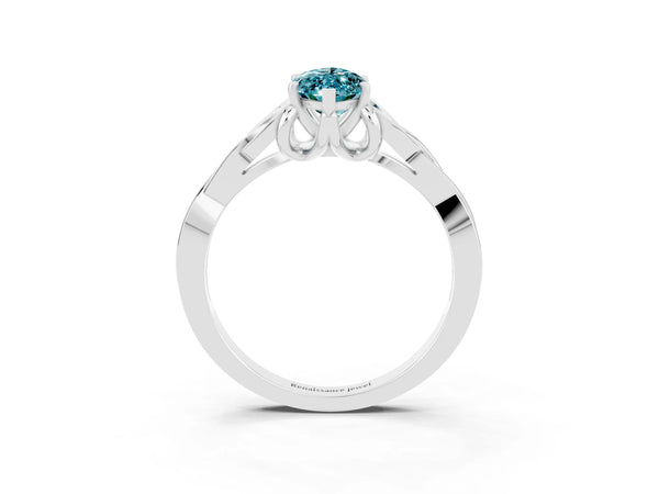 Platinum Marquise Cut Blue Topaz Solitaire Engagement Ring with Celtic Knot Band and Four-Prong Setting