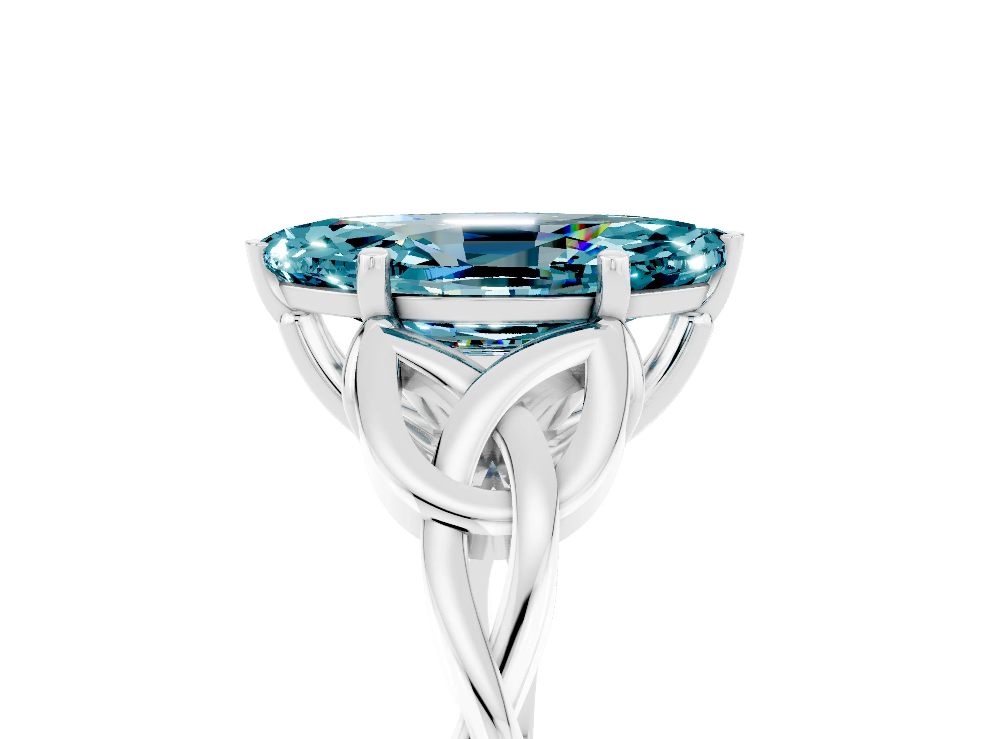 White gold Marquise Cut Blue Topaz Solitaire Engagement Ring with Celtic Knot Band and Four-Prong Setting_5