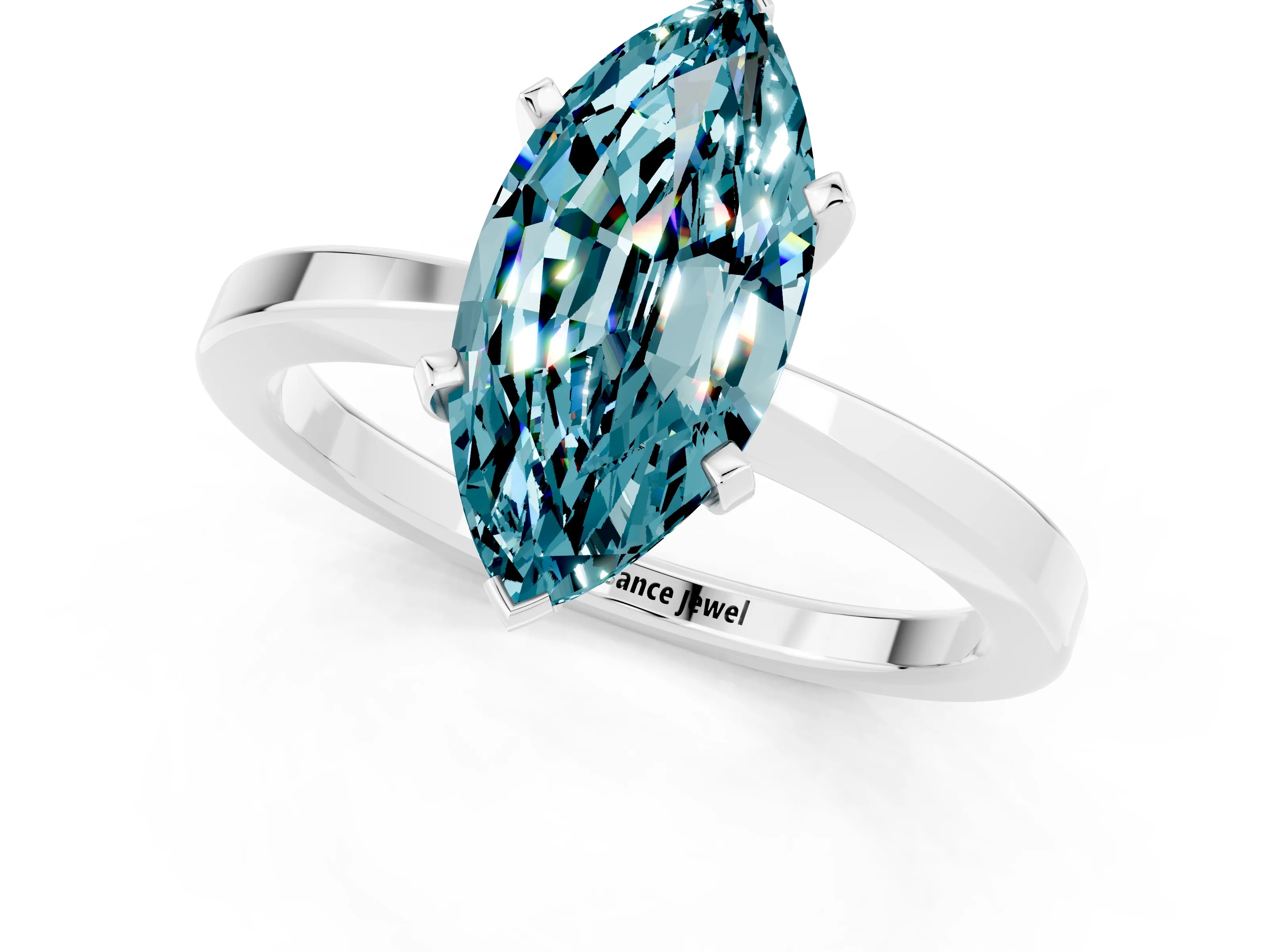 White gold Marquise Cut Blue Topaz Solitaire Engagement Ring with Classic Band and Four-Prong Setting_37