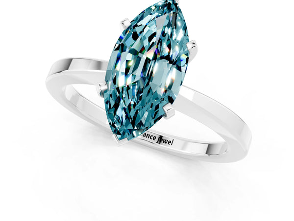 Silver Marquise Cut Blue Topaz Solitaire Engagement Ring with Classic Band and Four-Prong Setting