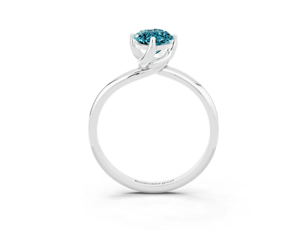 White gold Marquise Cut Blue Topaz Solitaire Engagement Ring with Four-Prong Setting and Classic Band