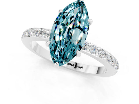 White gold Marquise Cut Blue Topaz Solitaire Engagement Ring with Pavé Band and Four-Prong Setting_1