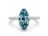 White gold Marquise Cut Blue Topaz Solitaire Engagement Ring with Pavé Band and Four-Prong Setting