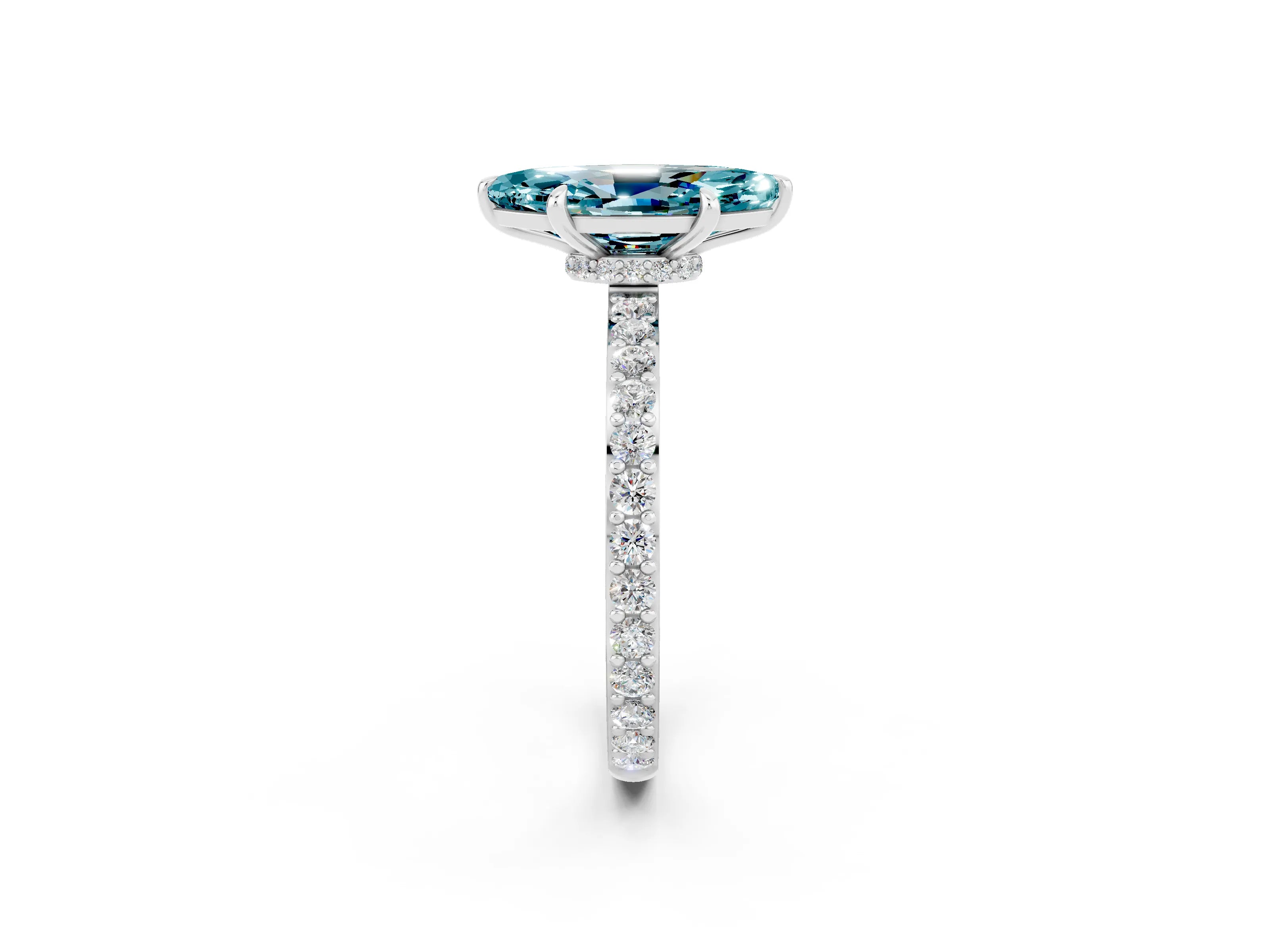 White gold Marquise Cut Blue Topaz Solitaire Engagement Ring with Pavé Band and Four-Prong Setting_2