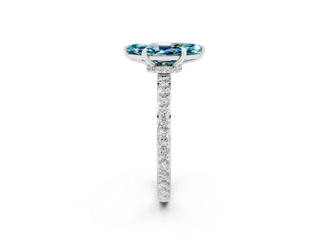 White gold Marquise Cut Blue Topaz Solitaire Engagement Ring with Pavé Band and Four-Prong Setting_2