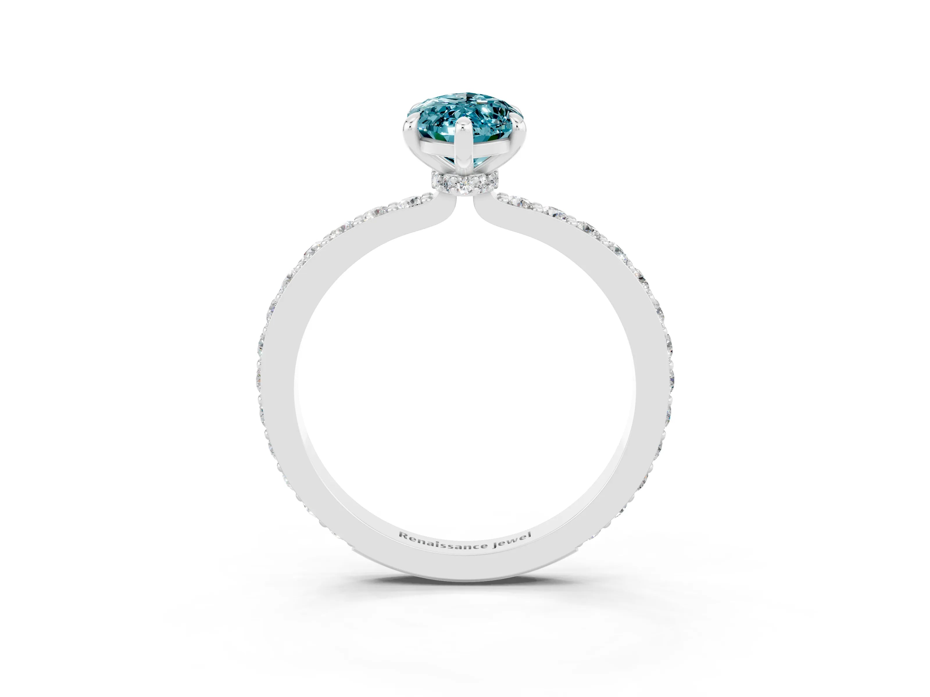 White gold Marquise Cut Blue Topaz Solitaire Engagement Ring with Pavé Band and Four-Prong Setting_3