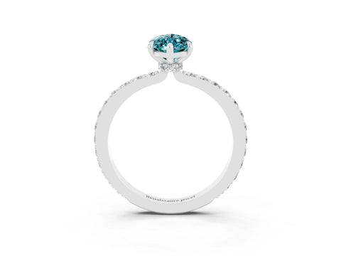 White gold Marquise Cut Blue Topaz Solitaire Engagement Ring with Pavé Band and Four-Prong Setting_3