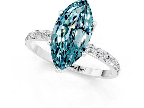 White gold Marquise Cut Blue Topaz Solitaire Engagement Ring with Pavé Band and Prong Setting_1