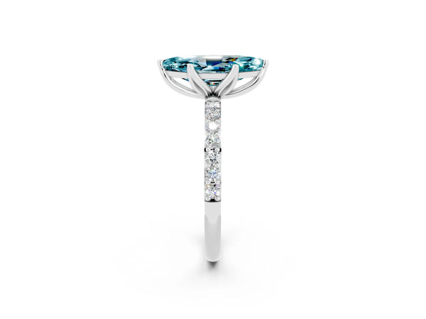 Silver Marquise Cut Blue Topaz Solitaire Engagement Ring with Round  Pavé Band and Prong Setting