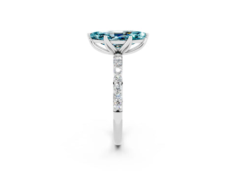 White gold Marquise Cut Blue Topaz Solitaire Engagement Ring with Pavé Band and Prong Setting_2