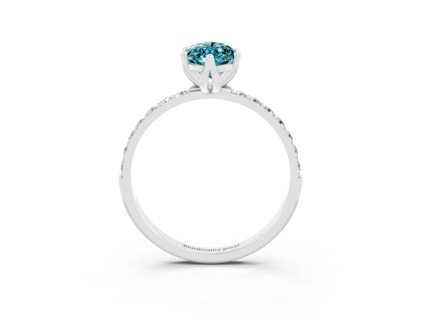 Silver Marquise Cut Blue Topaz Solitaire Engagement Ring with Round  Pavé Band and Prong Setting