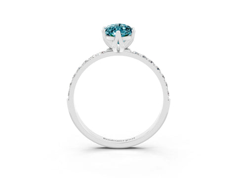 White gold Marquise Cut Blue Topaz Solitaire Engagement Ring with Pavé Band and Prong Setting_3
