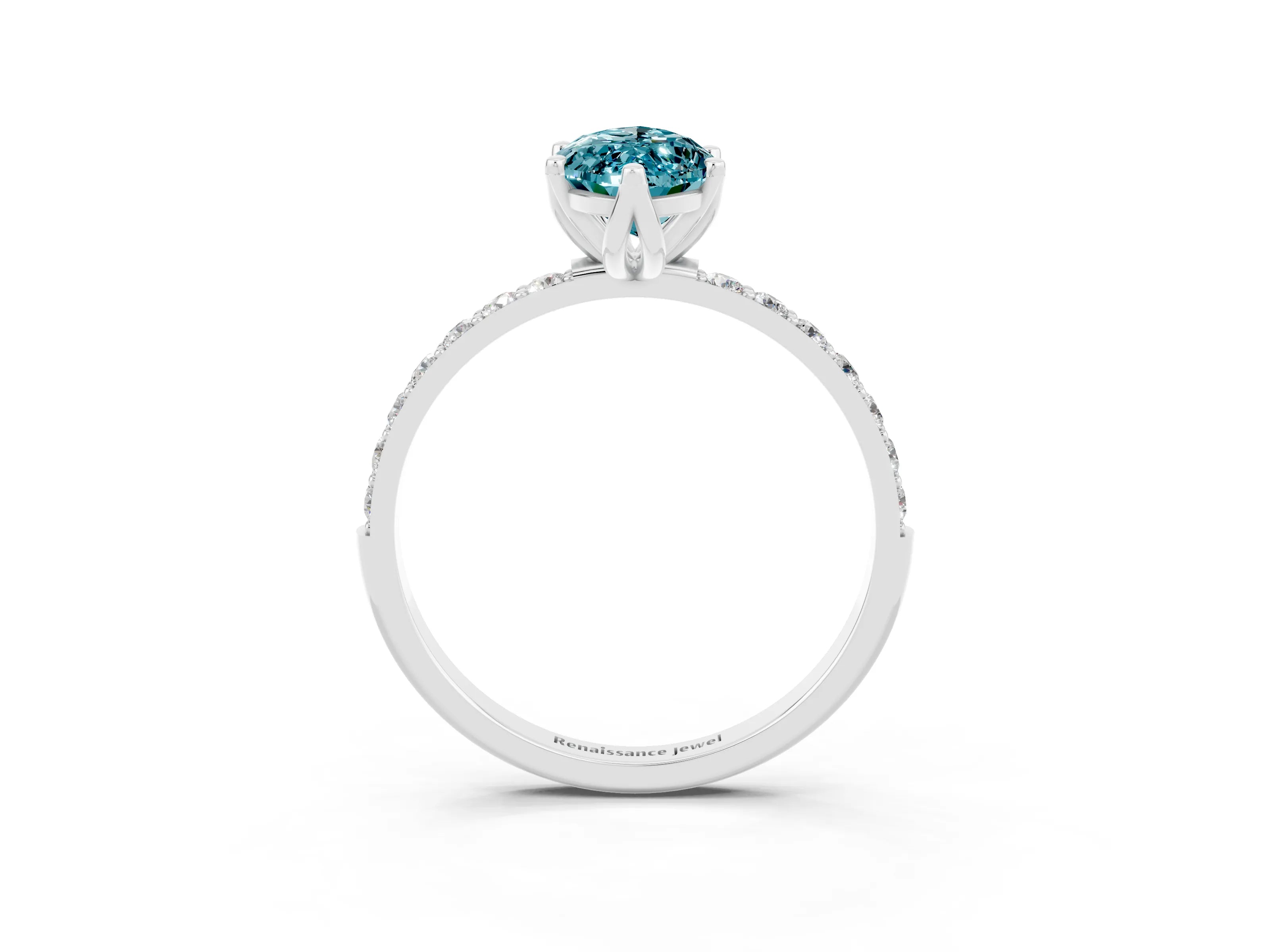 White gold Marquise Cut Blue Topaz Solitaire Engagement Ring with Pavé Band and Prong Setting_3