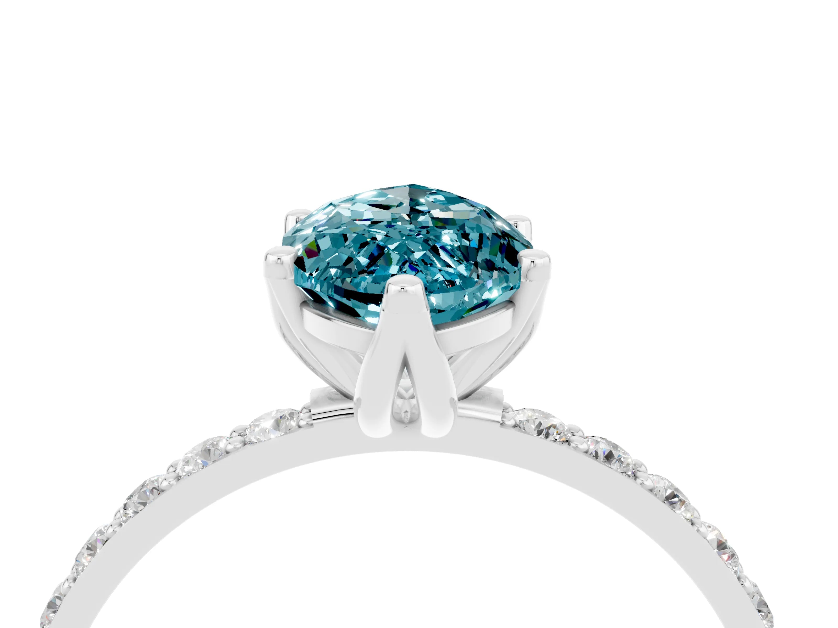 White gold Marquise Cut Blue Topaz Solitaire Engagement Ring with Pavé Band and Prong Setting_4