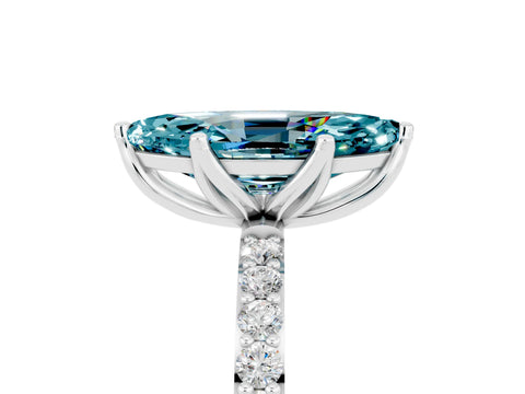 White gold Marquise Cut Blue Topaz Solitaire Engagement Ring with Pavé Band and Prong Setting_5