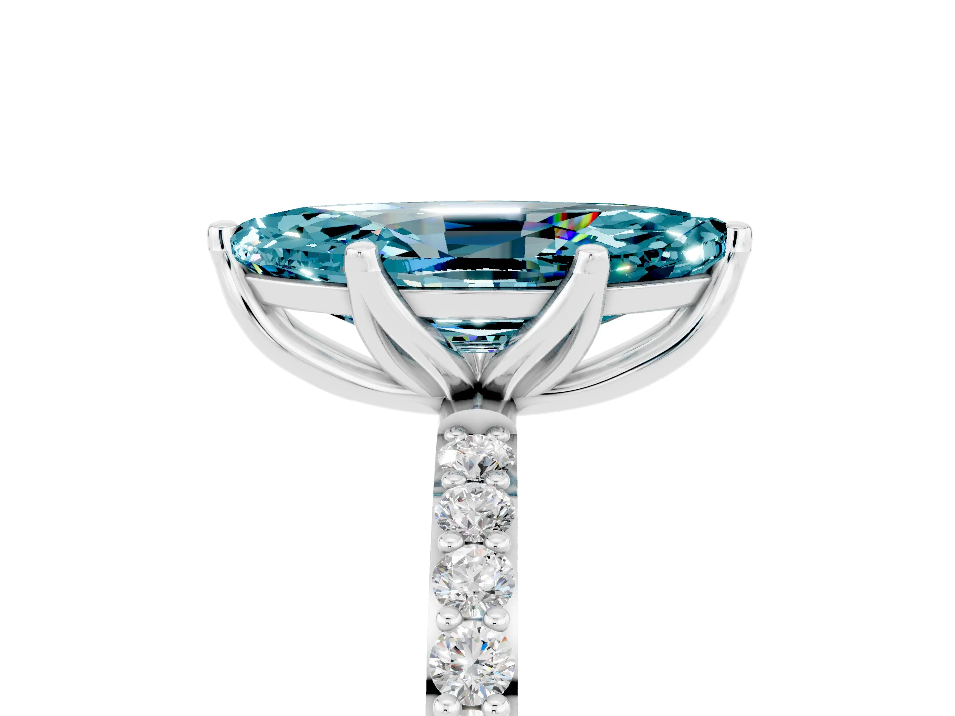 White gold Marquise Cut Blue Topaz Solitaire Engagement Ring with Pavé Band and Prong Setting_5