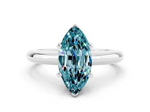 White gold Marquise Cut Blue Topaz Solitaire Engagement Ring with Round Band and Four-Prong Setting