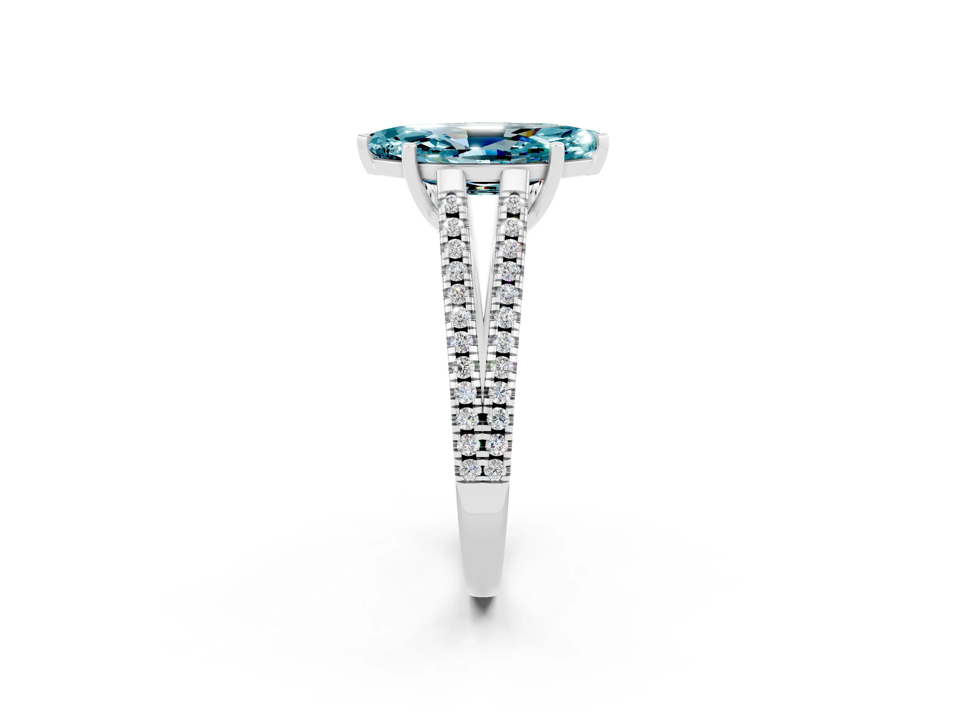 White gold Marquise Cut Blue Topaz Solitaire Engagement Ring with Split Shank Pavé Band_2