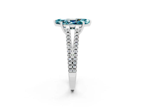 White gold Marquise Cut Blue Topaz Solitaire Engagement Ring with Split Shank Pavé Band_2