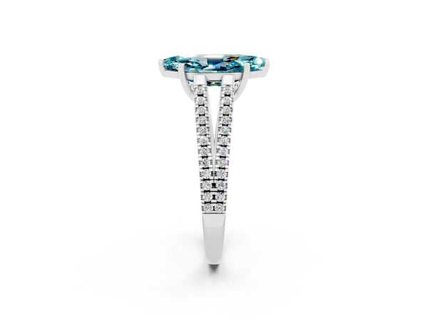 White gold Marquise Cut Blue Topaz Solitaire Engagement Ring with Split Shank Pavé Band