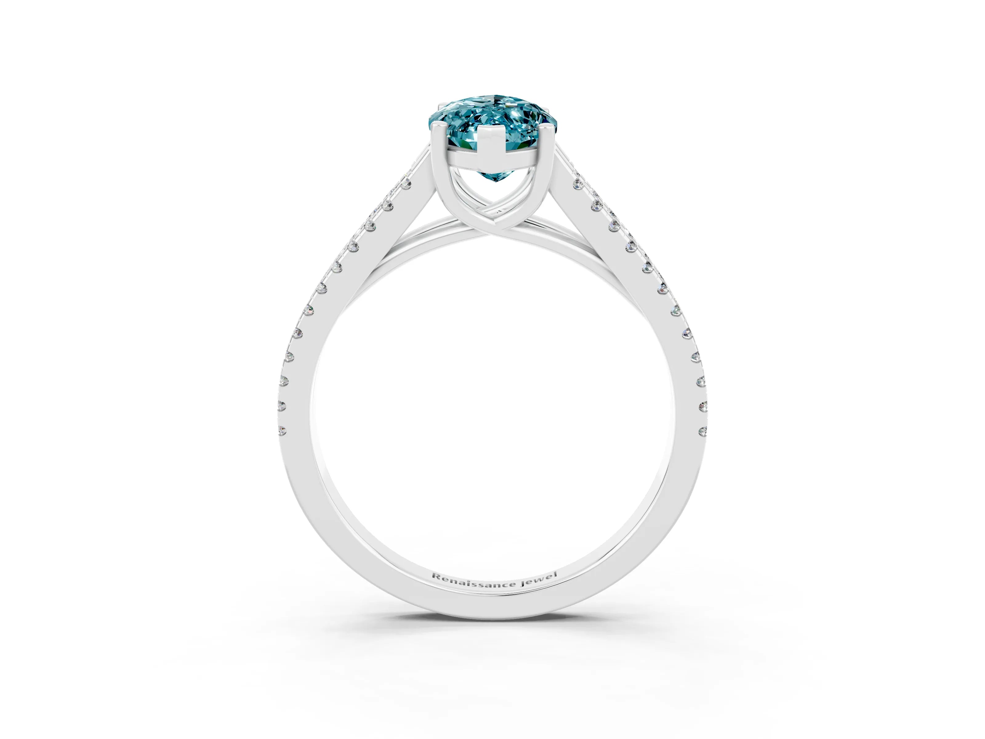 White gold Marquise Cut Blue Topaz Solitaire Engagement Ring with Split Shank Pavé Band_3