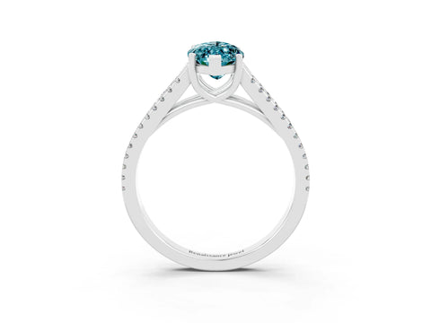 White gold Marquise Cut Blue Topaz Solitaire Engagement Ring with Split Shank Pavé Band_3