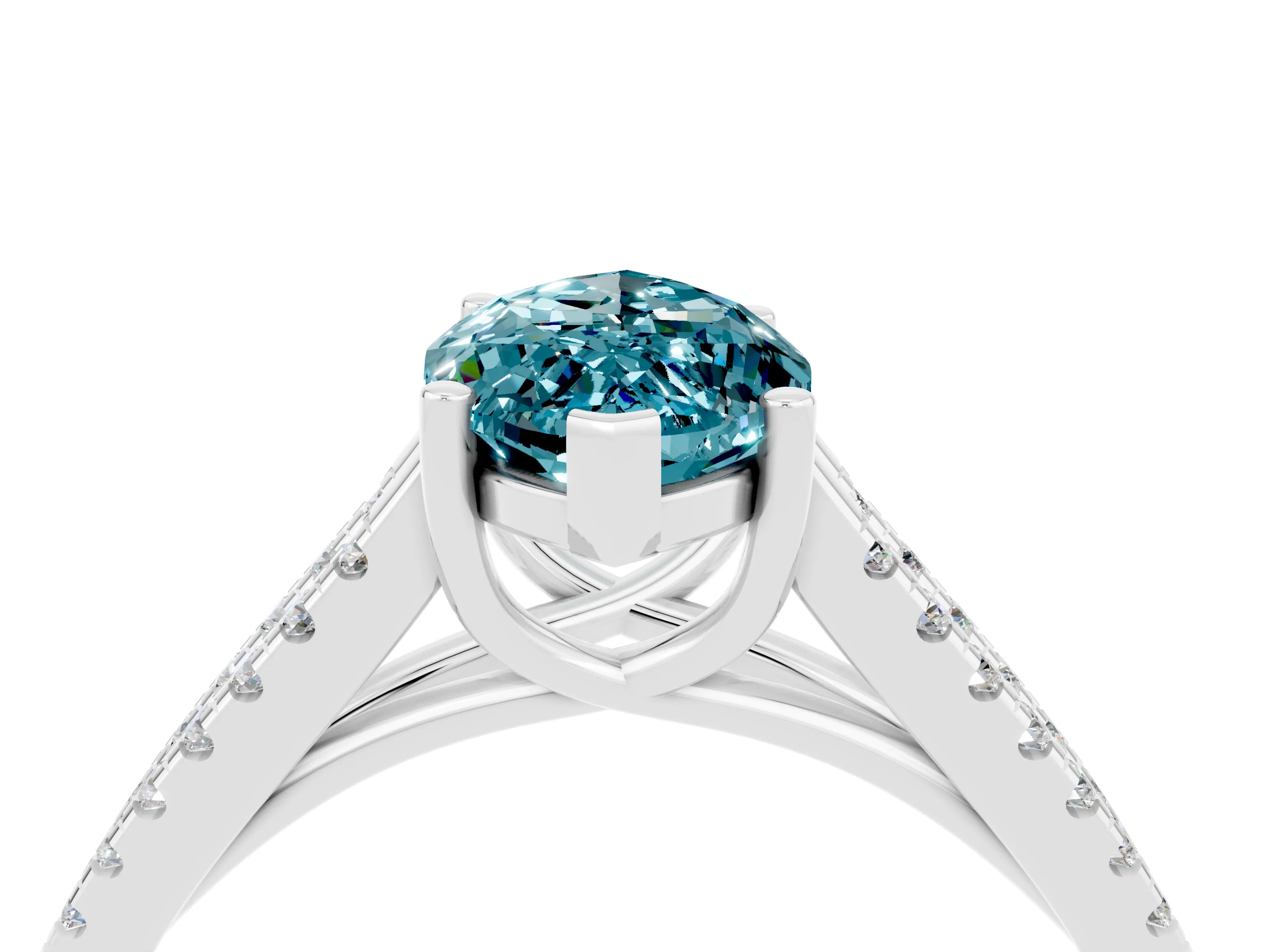 White gold Marquise Cut Blue Topaz Solitaire Engagement Ring with Split Shank Pavé Band_4