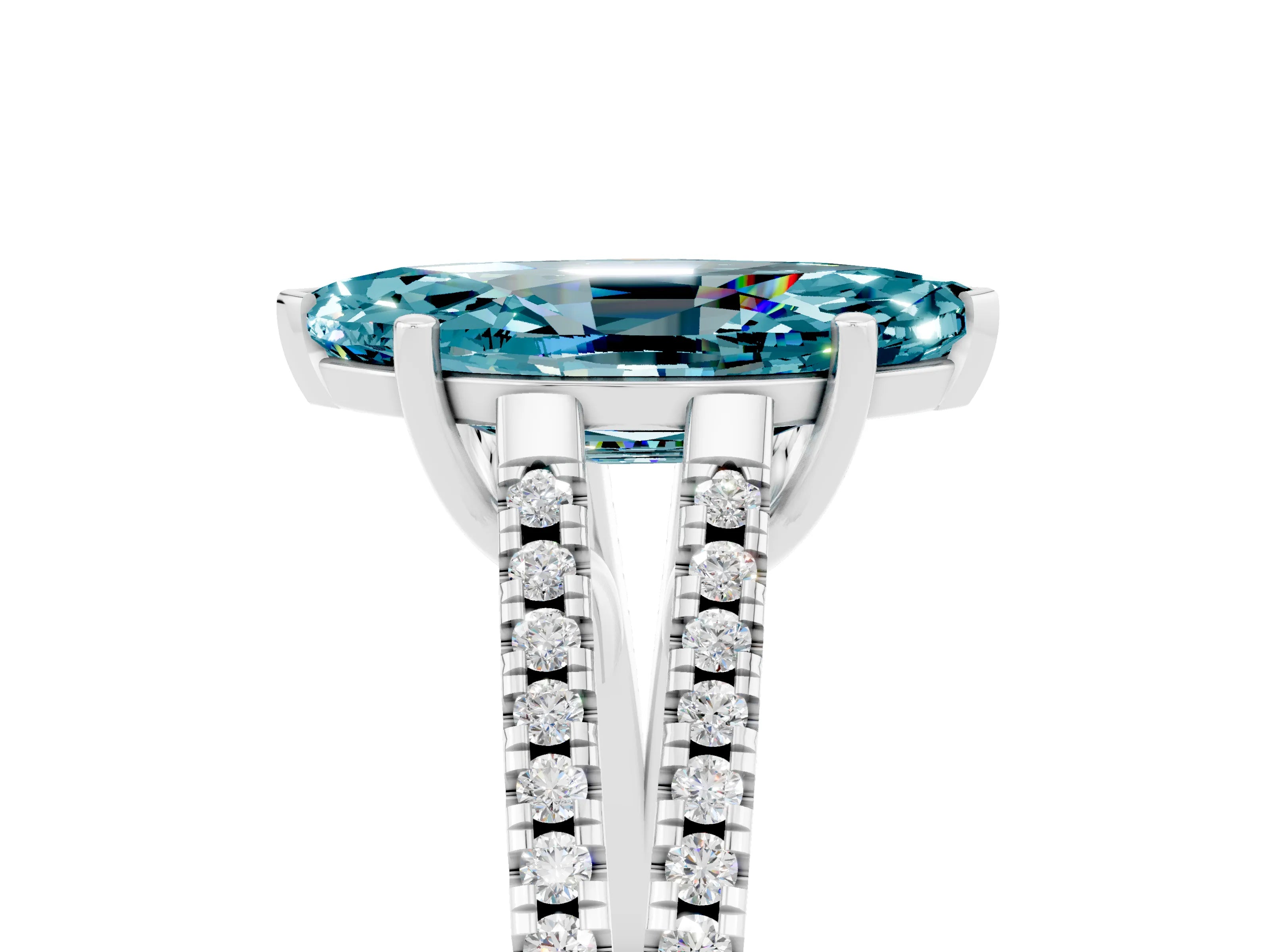 White gold Marquise Cut Blue Topaz Solitaire Engagement Ring with Split Shank Pavé Band_5