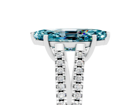 White gold Marquise Cut Blue Topaz Solitaire Engagement Ring with Split Shank Pavé Band_5