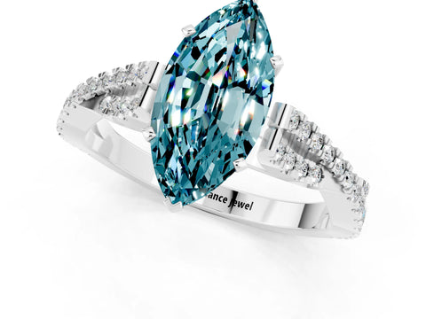 White gold Marquise Cut Blue Topaz Solitaire Engagement Ring with Twisted Pavé Band and Four-Prong Setting_1
