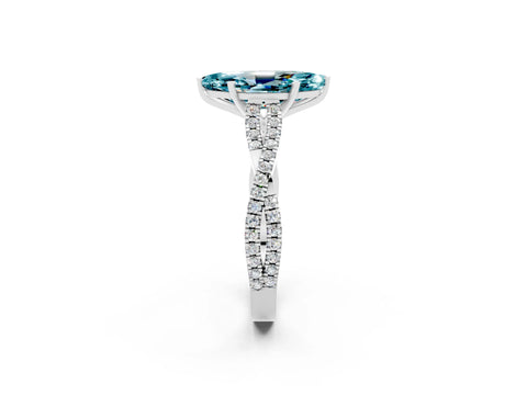 White gold Marquise Cut Blue Topaz Solitaire Engagement Ring with Twisted Pavé Band and Four-Prong Setting_2