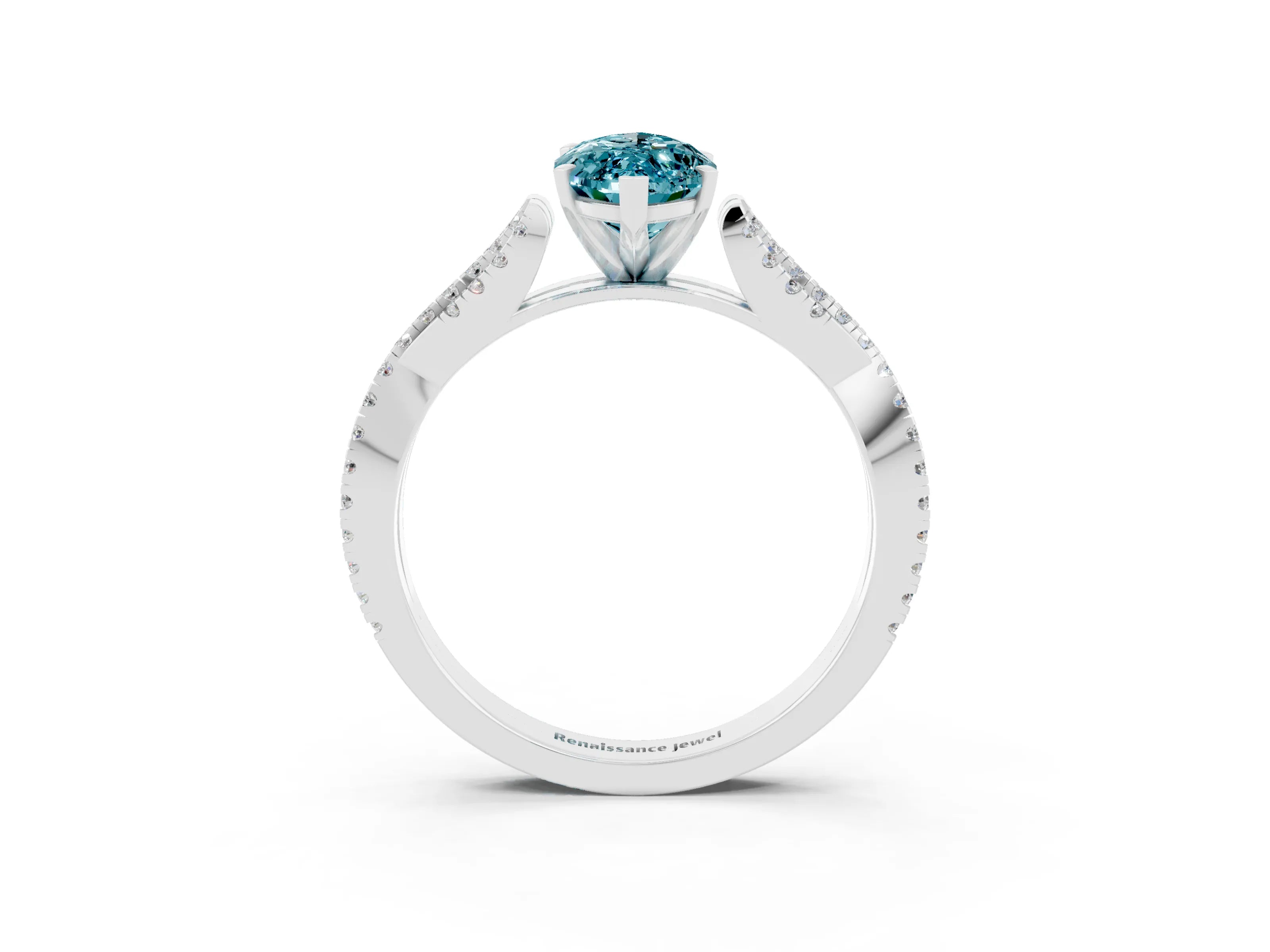 White gold Marquise Cut Blue Topaz Solitaire Engagement Ring with Twisted Pavé Band and Four-Prong Setting_3