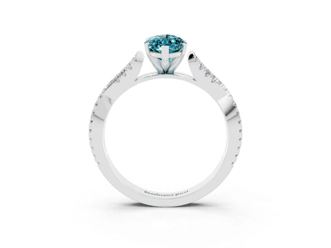 White gold Marquise Cut Blue Topaz Solitaire Engagement Ring with Twisted Pavé Band and Four-Prong Setting_3