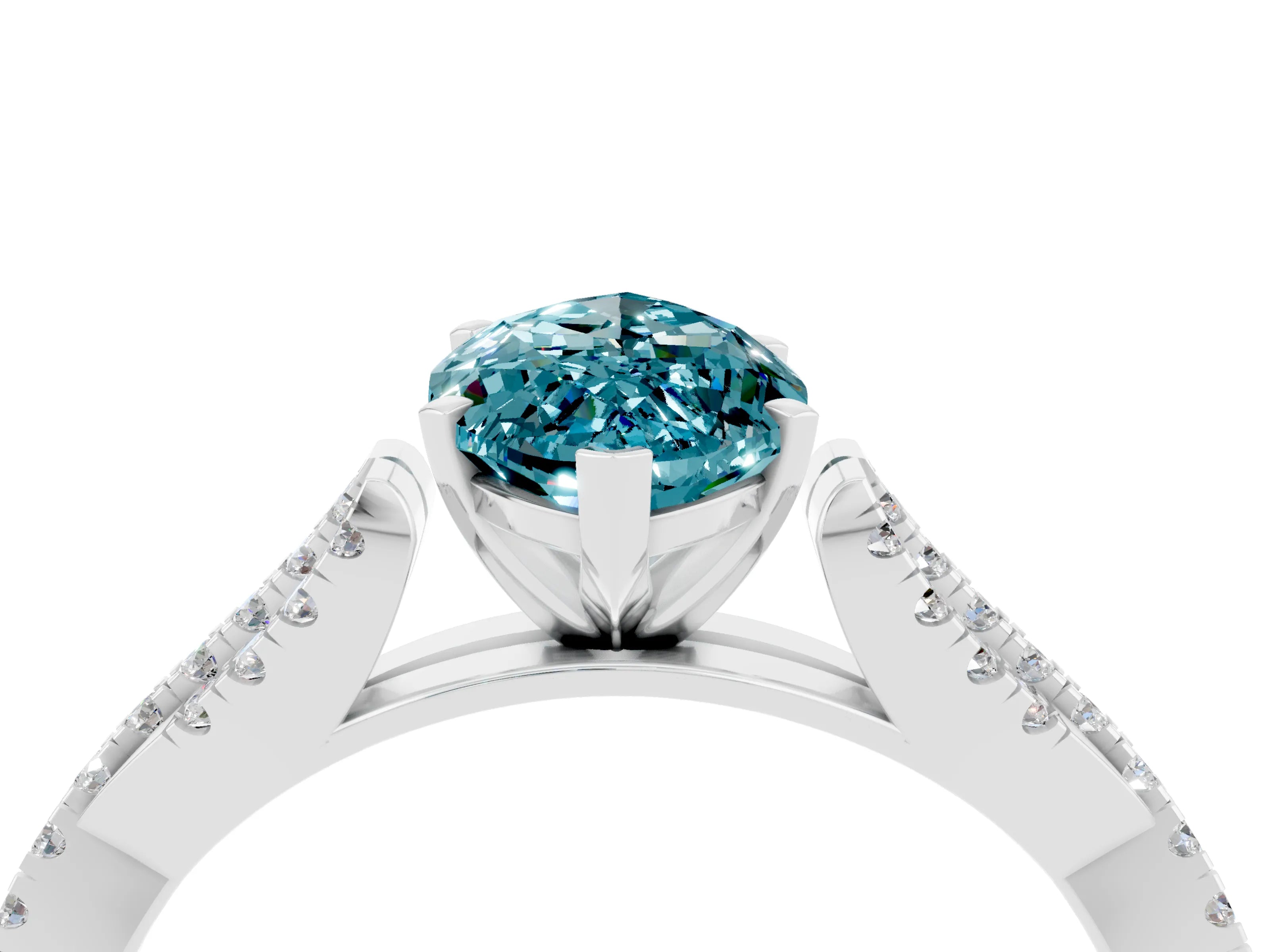 White gold Marquise Cut Blue Topaz Solitaire Engagement Ring with Twisted Pavé Band and Four-Prong Setting_4