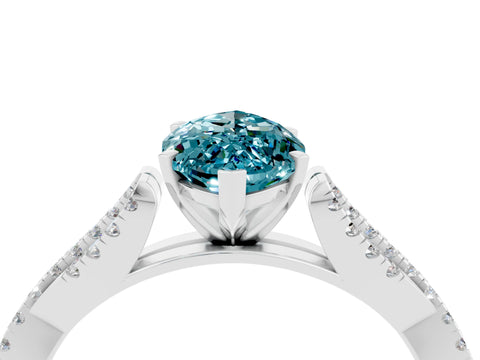 White gold Marquise Cut Blue Topaz Solitaire Engagement Ring with Twisted Pavé Band and Four-Prong Setting_4
