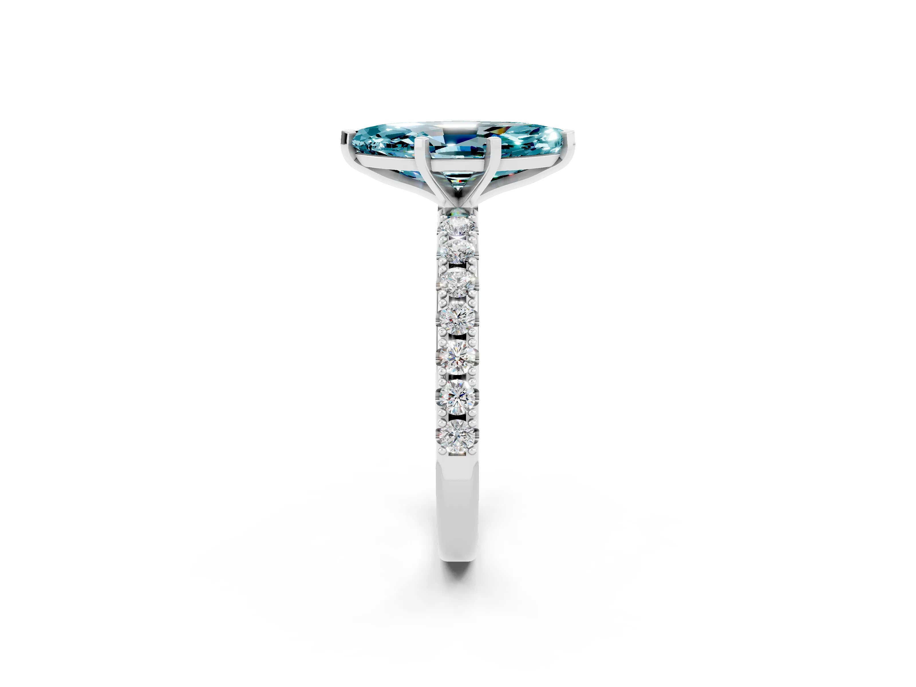 White gold Marquise Cut Blue Topaz Solitaire Pavé Band with Four-Prong Setting_2