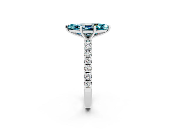 White gold Marquise Cut Blue Topaz Solitaire Pavé Band with Four-Prong Setting