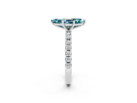 White gold Marquise Cut Blue Topaz Solitaire Pavé Band with Four-Prong Setting_2
