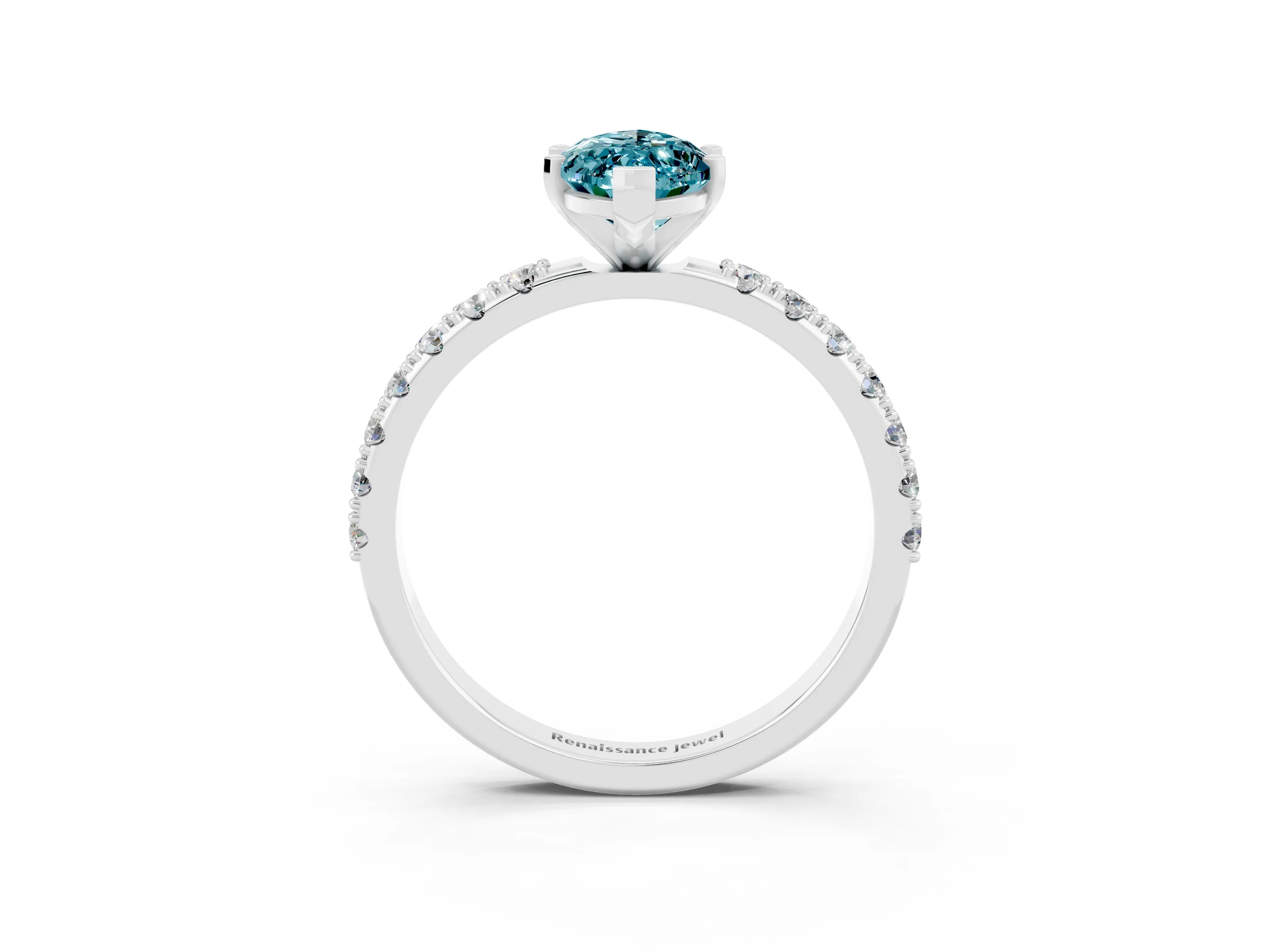 White gold Marquise Cut Blue Topaz Solitaire Pavé Band with Four-Prong Setting_3