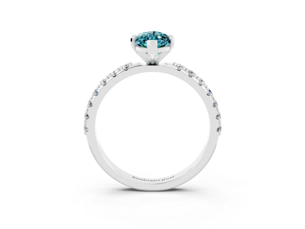 Silver Marquise Cut Blue Topaz Solitaire Pavé Band with Four-Prong Setting