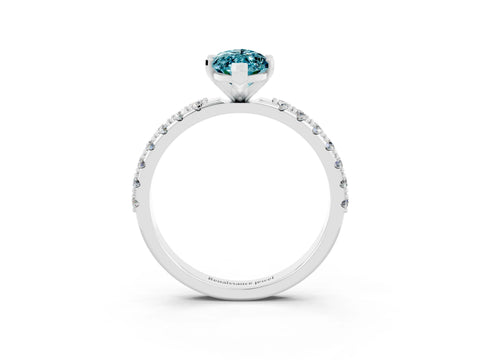 White gold Marquise Cut Blue Topaz Solitaire Pavé Band with Four-Prong Setting_3