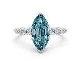 White gold Marquise Cut Blue Topaz Solitaire Pavé Band with Four-Prong Setting