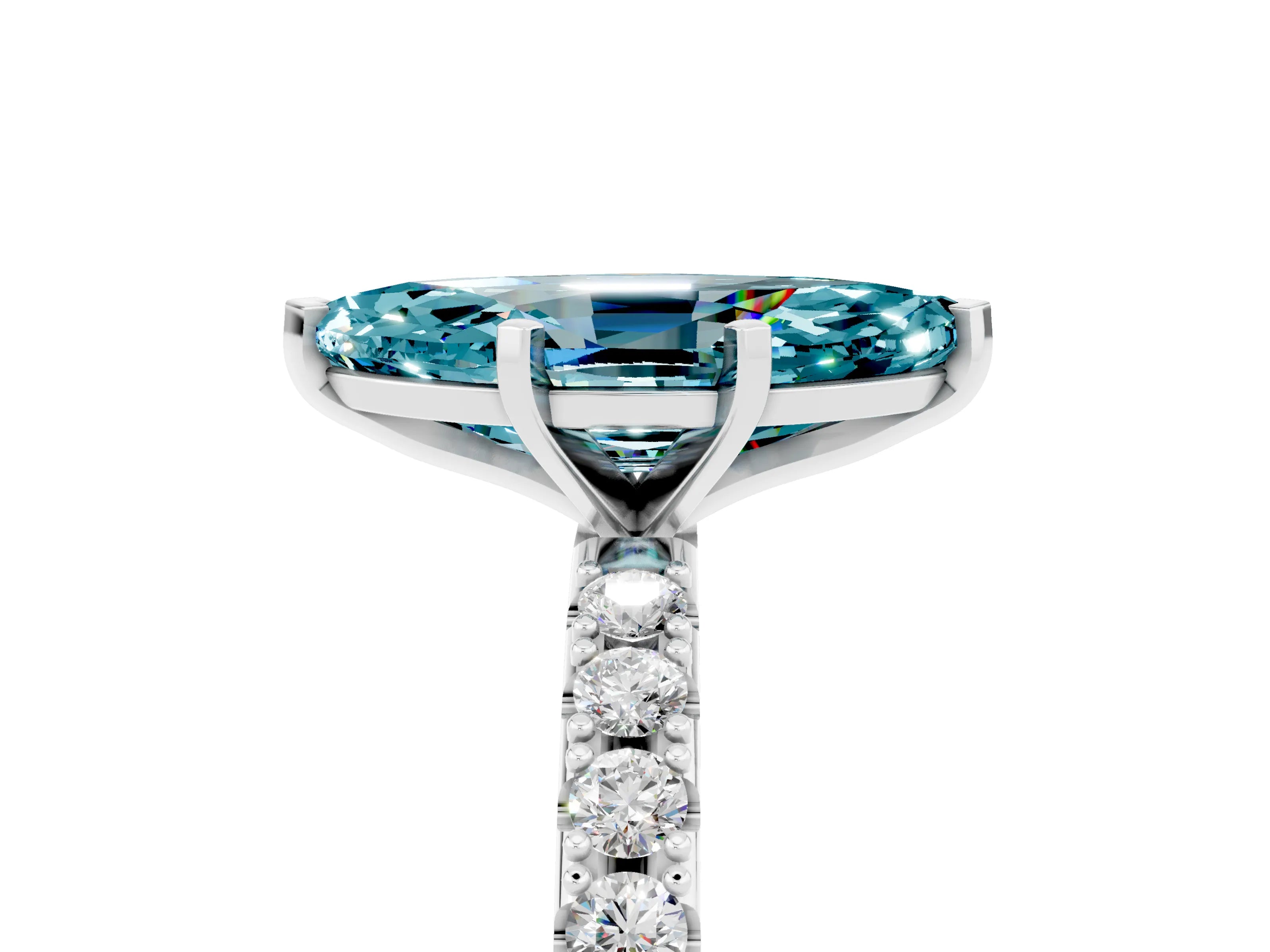 White gold Marquise Cut Blue Topaz Solitaire Pavé Band with Four-Prong Setting_5