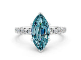 White gold Marquise Cut Blue Topaz Solitaire Pavé Engagement Ring with Round Band and Prong Setting_12